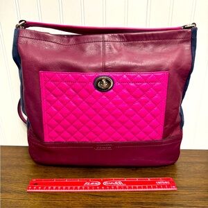 Coach Pink and Burgundy Quilted Shoulder Bag with Metallic Silver Hardware